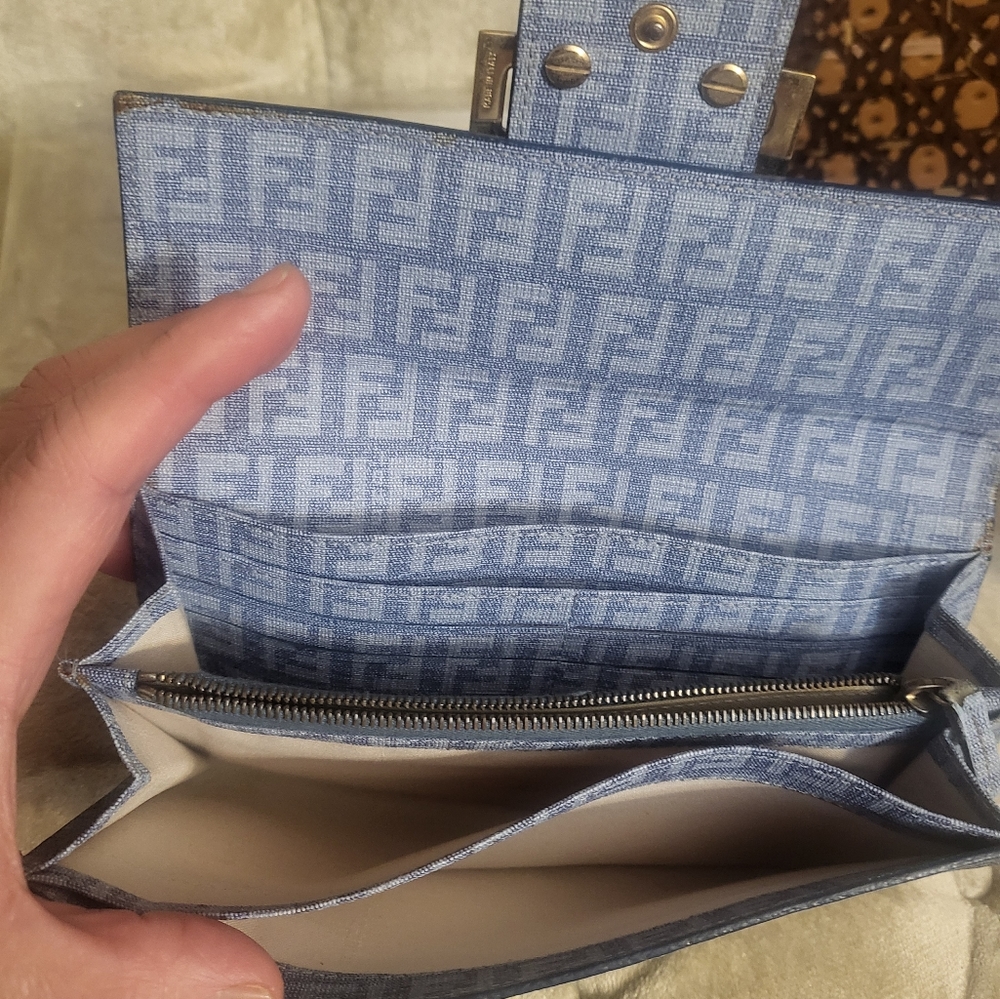 (SOLD)Authentic Fendi Blue laminated denim mono long wallet. - Picture 4 of 11